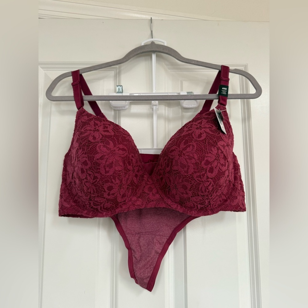 Torrid Burgundy Lace Bra & Thong Set